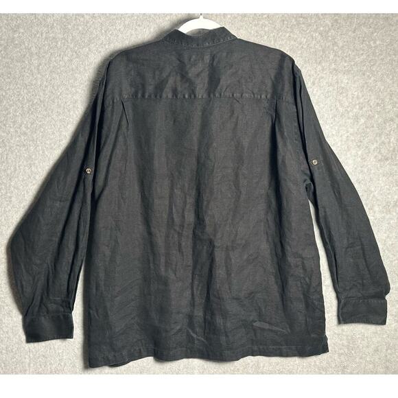 Paul Frederick | XL 100% Linen Button Up Shirt Black Roll Tab Sleeve sustainable - Picture 2 of 6